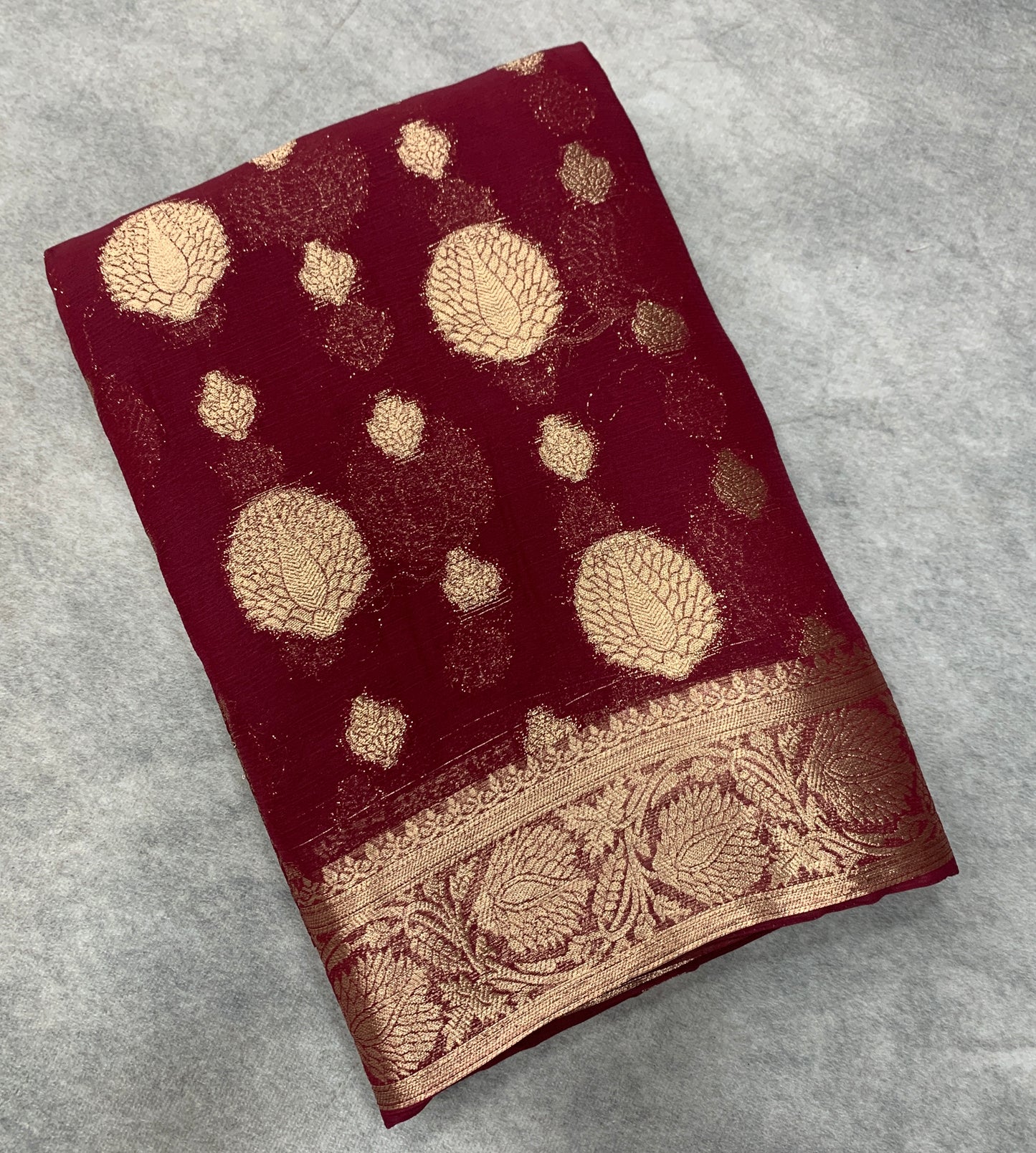 Georgette Saree  Maroon Colour with Sliver Floral Design Border