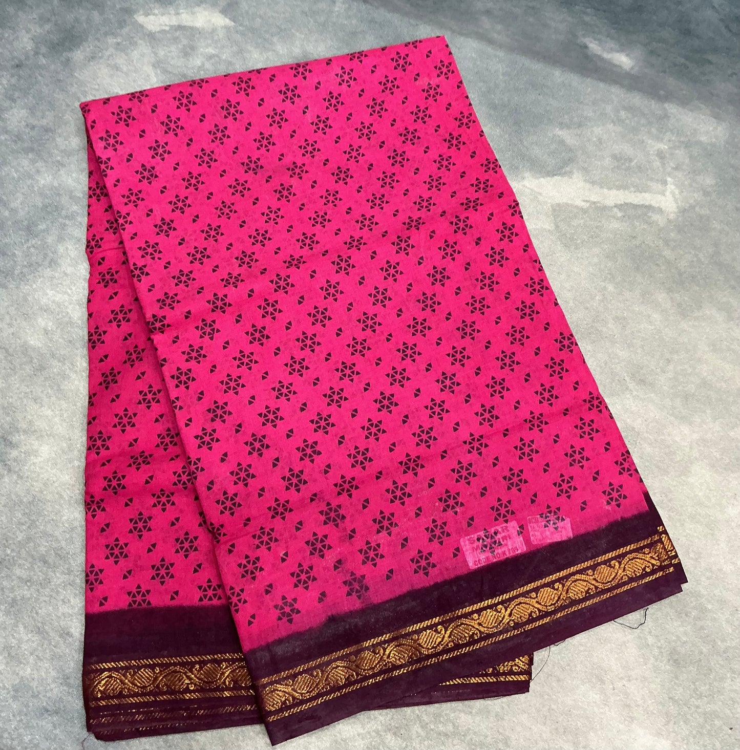 Chettinad Sungudi Cotton Pink Colour with Brown Colour Border