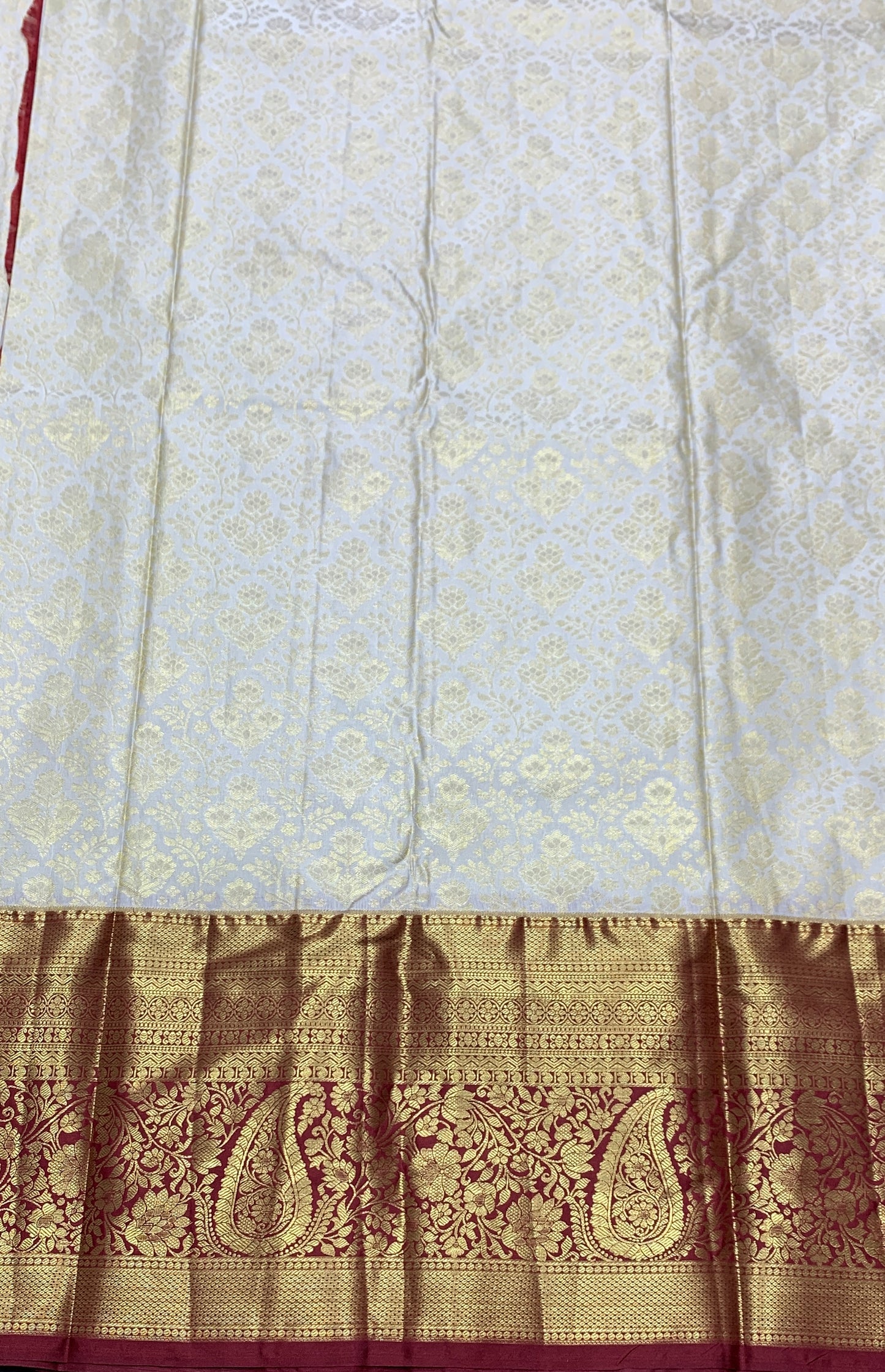 Ivory Colour Soft Kanchi Tissue Pattu Saree with Maroon border