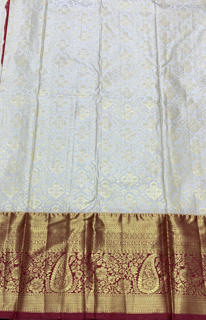 Ivory Colour Soft Kanchi Tissue Pattu Saree with Maroon border