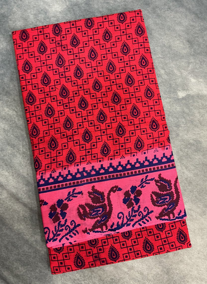 MulMul Cotton Bright Pink Colour with Baby Pink Colour Border