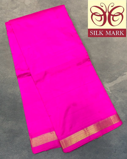 9X5 Pure Silk Dhoti Pink Colour with Small Golden Zari Border