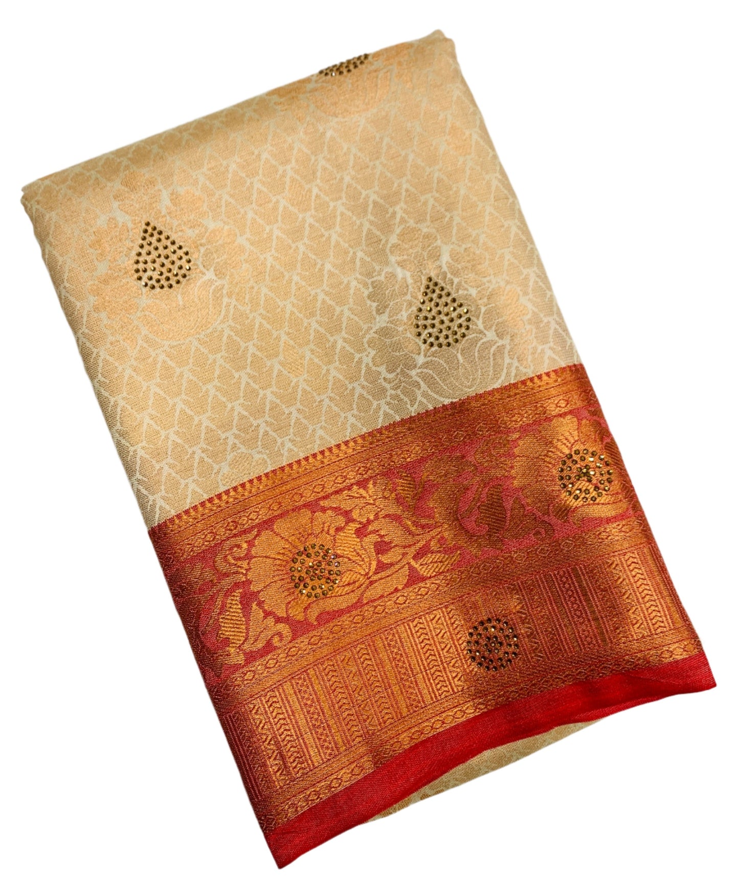 Art Silk Saree Ivory Shade with Red Border