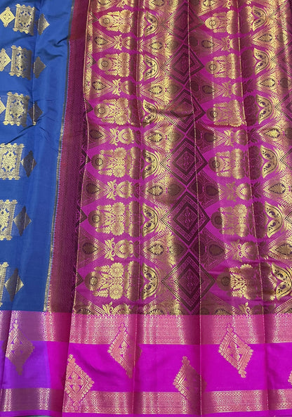 Soft Silk Casual Saree Light Blue with Rettai Pettu Magenta Colour Border