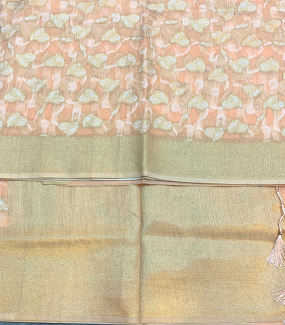 Banaras Katan Saree Peach Colour with Katan Work Border