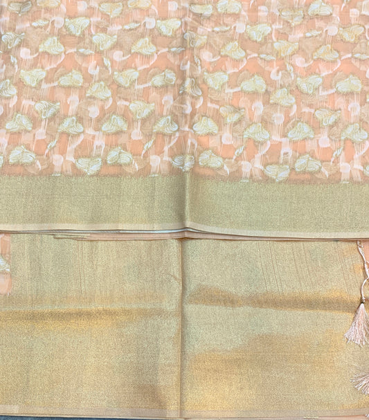 Banaras Katan Saree Peach Colour with Katan Work Border