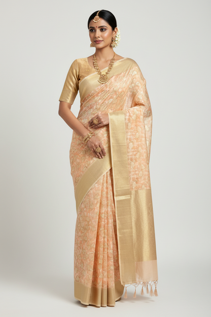 Banaras Katan Saree Peach Colour with Katan Work Border