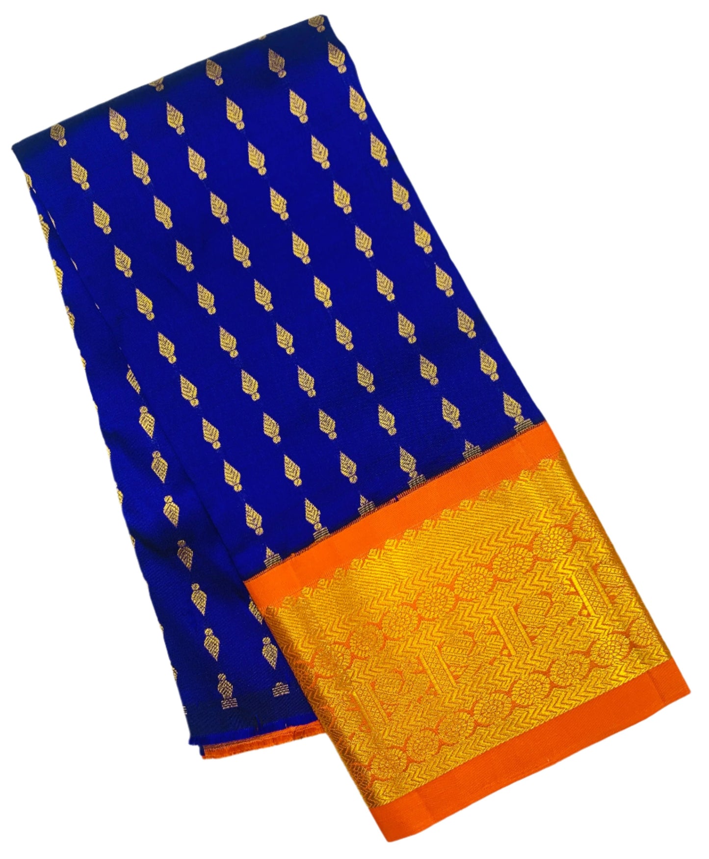 Blue shade Pure kanchipuram Kids Pattu Pavadai with contrast border for newborn to 2 Years