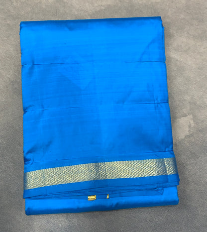 9X5 Pure Silk Dhoti Sky Blue Colour with Small Golden Zari Border