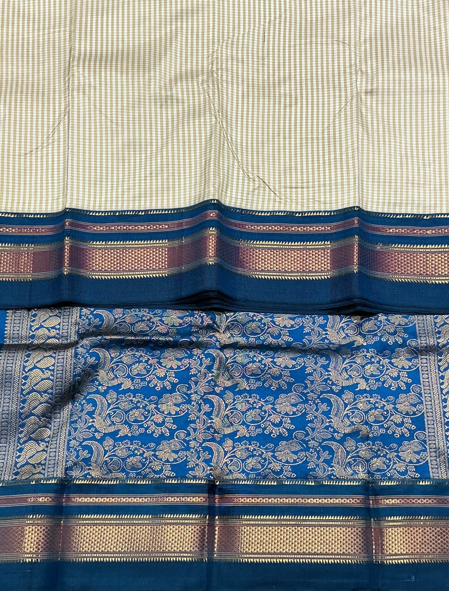 Pure Kanchipuram Silk Saree Tussar Colour with Blue Border