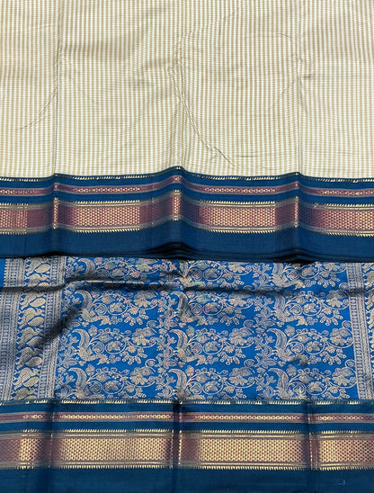 Pure Kanchipuram Silk Saree Tussar Colour with Blue Border