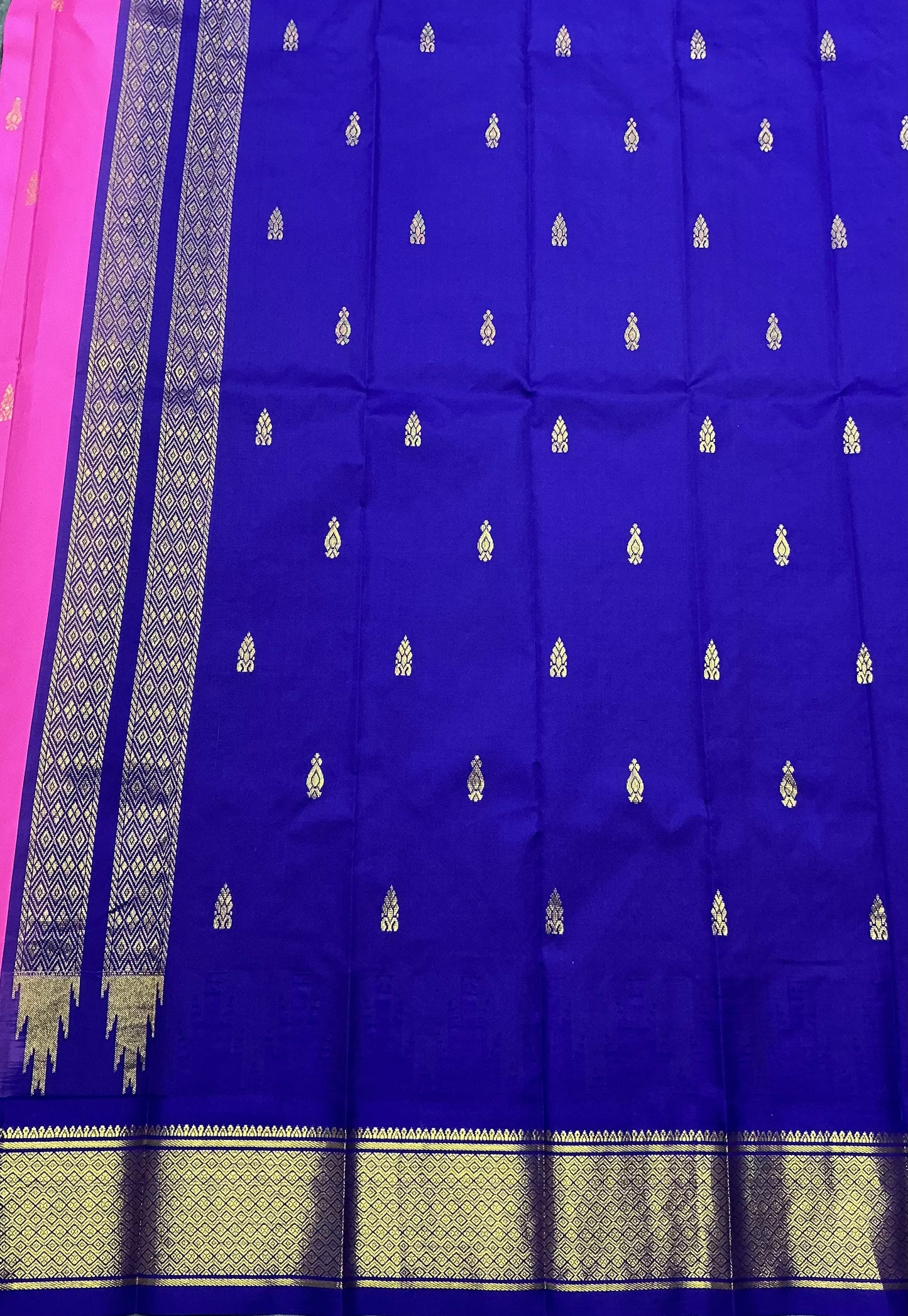 Semi Silk Saree Pink Colour with Violet and Gold Zari Border