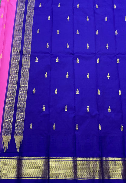 Semi Silk Saree Pink Colour with Violet and Gold Zari Border