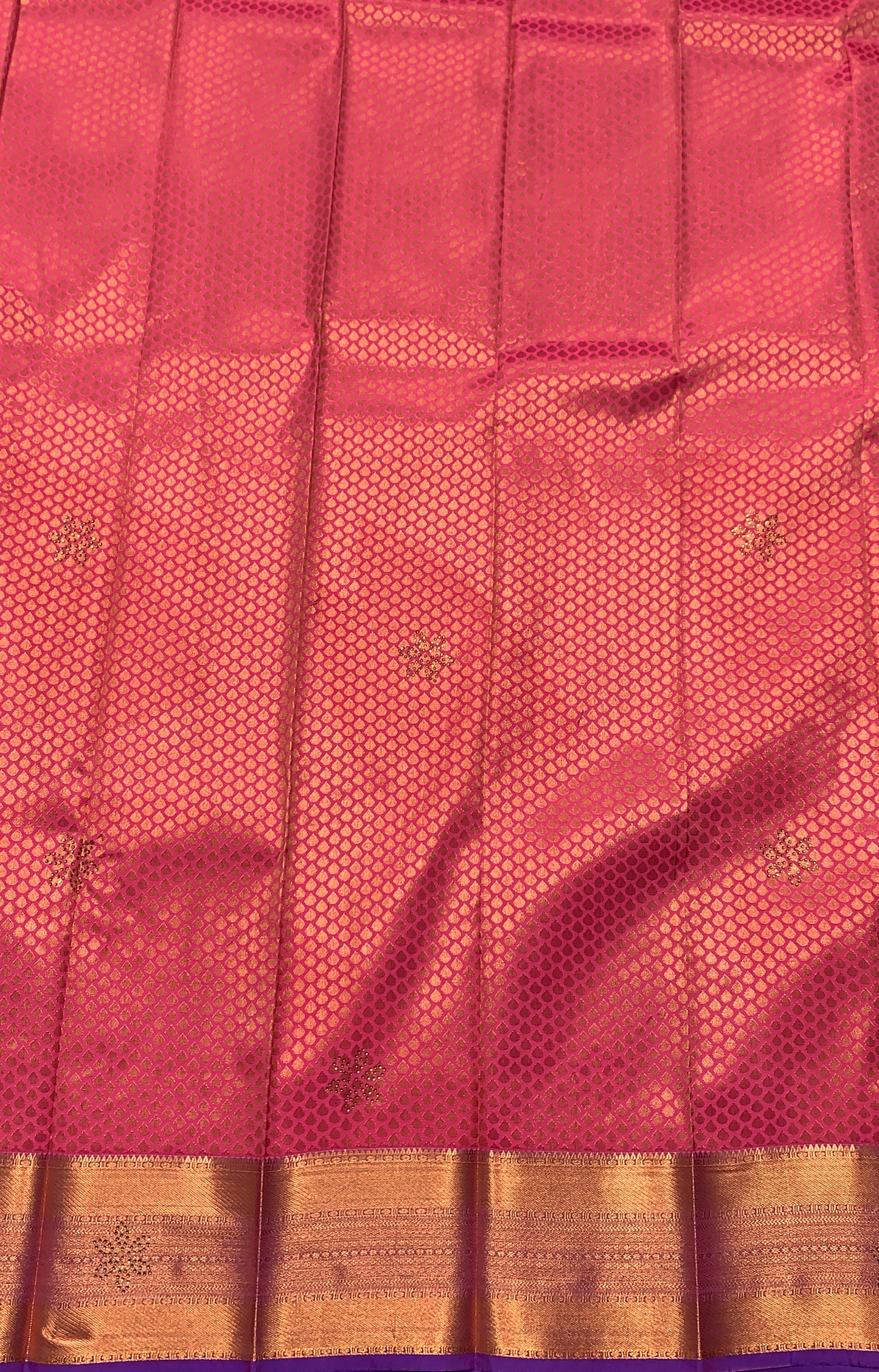 Vegan Silk Saree Pink Colour with Copper and Blue  Border