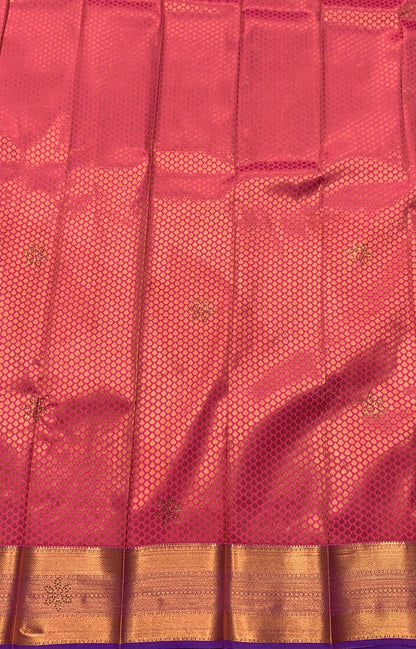 Vegan Silk Saree Pink Colour with Copper and Blue  Border