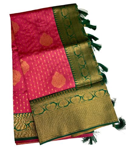 Art Silk Saree Pink Shade with Green Border