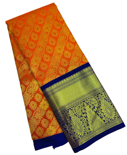 Orange shade Vegan Silk Kids Pattu Pavadai with Contrast border for age 5 to 10