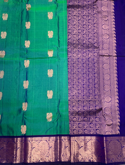 Pure Kanchipuram Silk Saree Green Colour with Blue Border