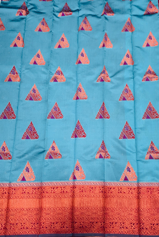 Art Silk Saree Sky Blue Colour with Pink Border