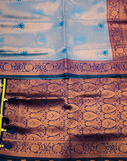 Art Silk Saree Sky Blue Colour with Navy Blue Border