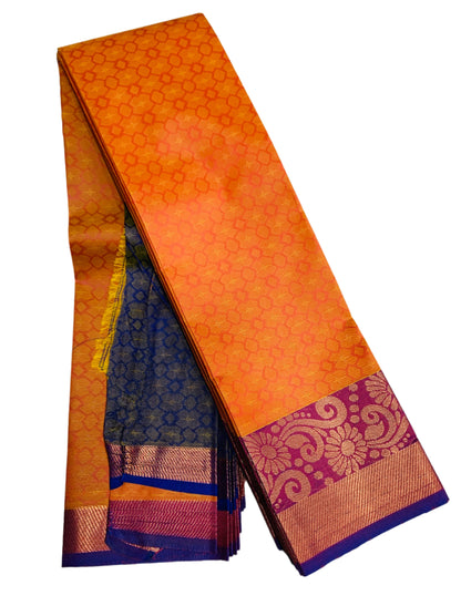 Synthetic Cotton Saree Orange Shade with Copper and Floral Design Border