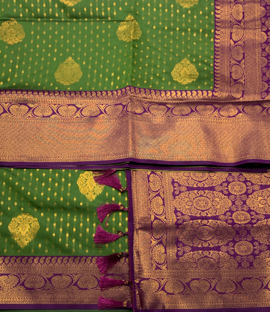 Art Silk Saree Green Shade with Magenta Border