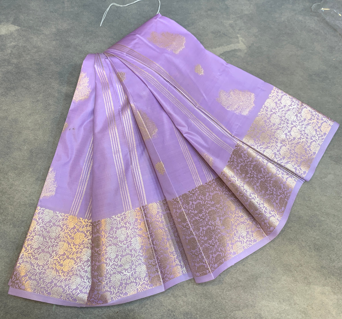 Soft Silk Casual Saree Lavender with Sliver Zari Border
