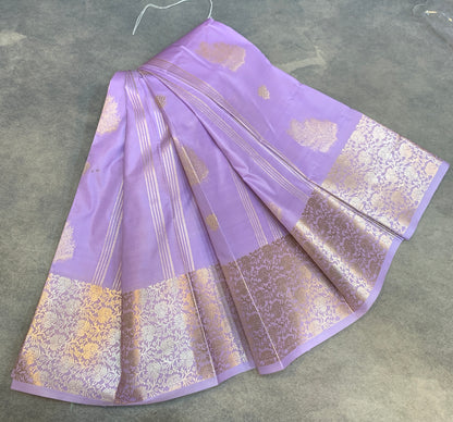 Soft Silk Casual Saree Lavender with Sliver Zari Border