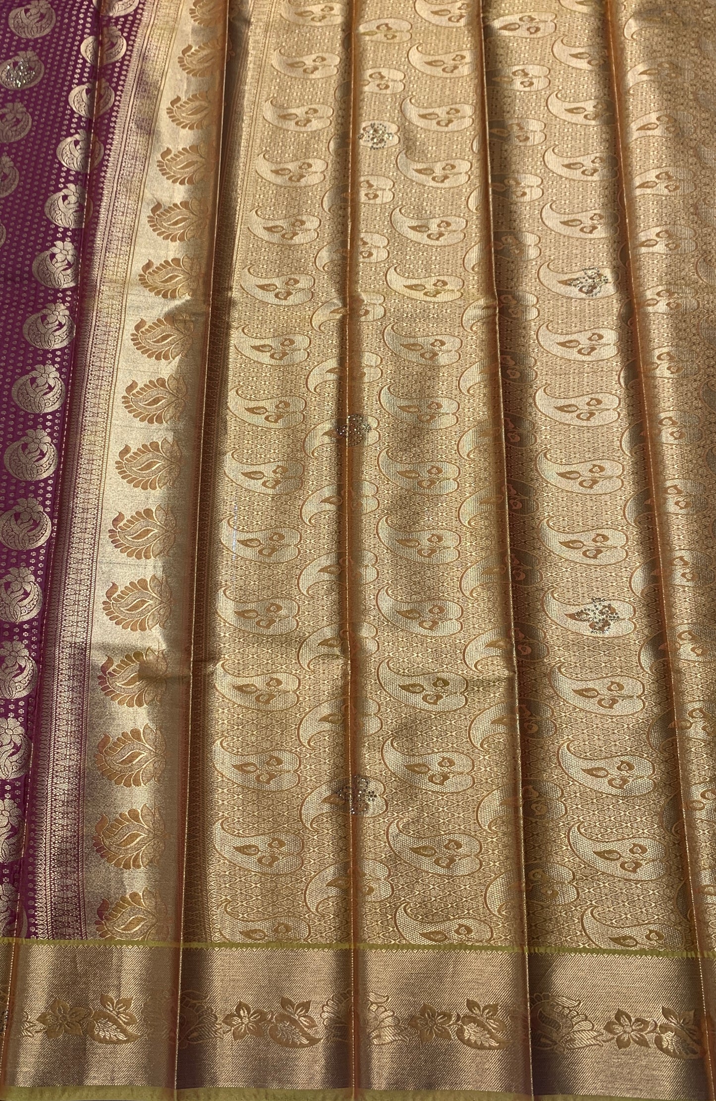 Vegan Silk Saree Maroon Colour with Golden and Golden Yellow Border