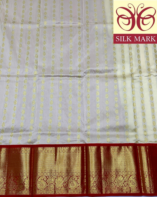 Tussar Shade Pure Kanchipuram Kids Pattu Pavadai with Contrast Border for age 5 to 10