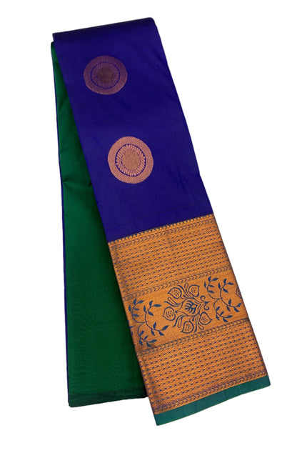 Vegan Silk Saree Blue shade with Copper Border