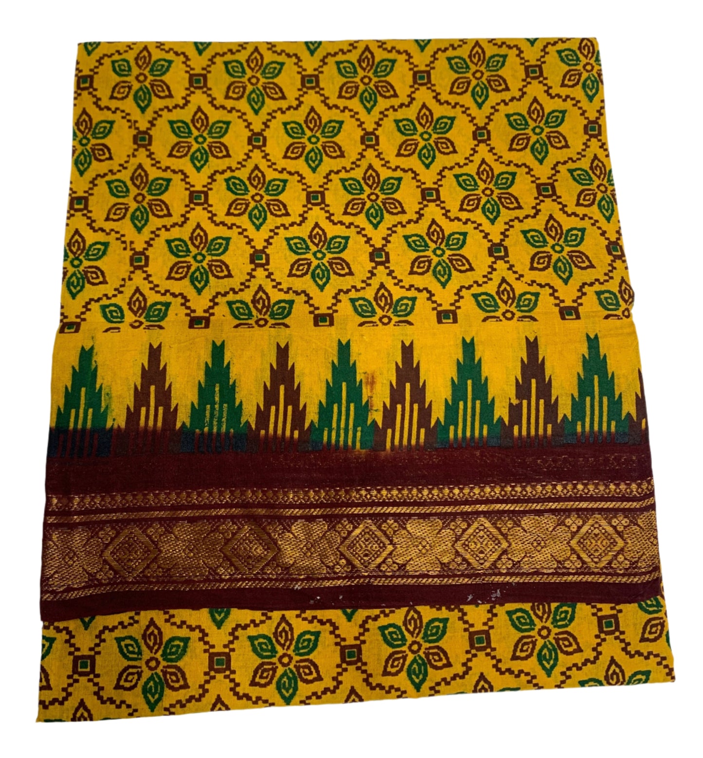 Chettinad Sungudi Cotton Mustard Colour with Brown Border