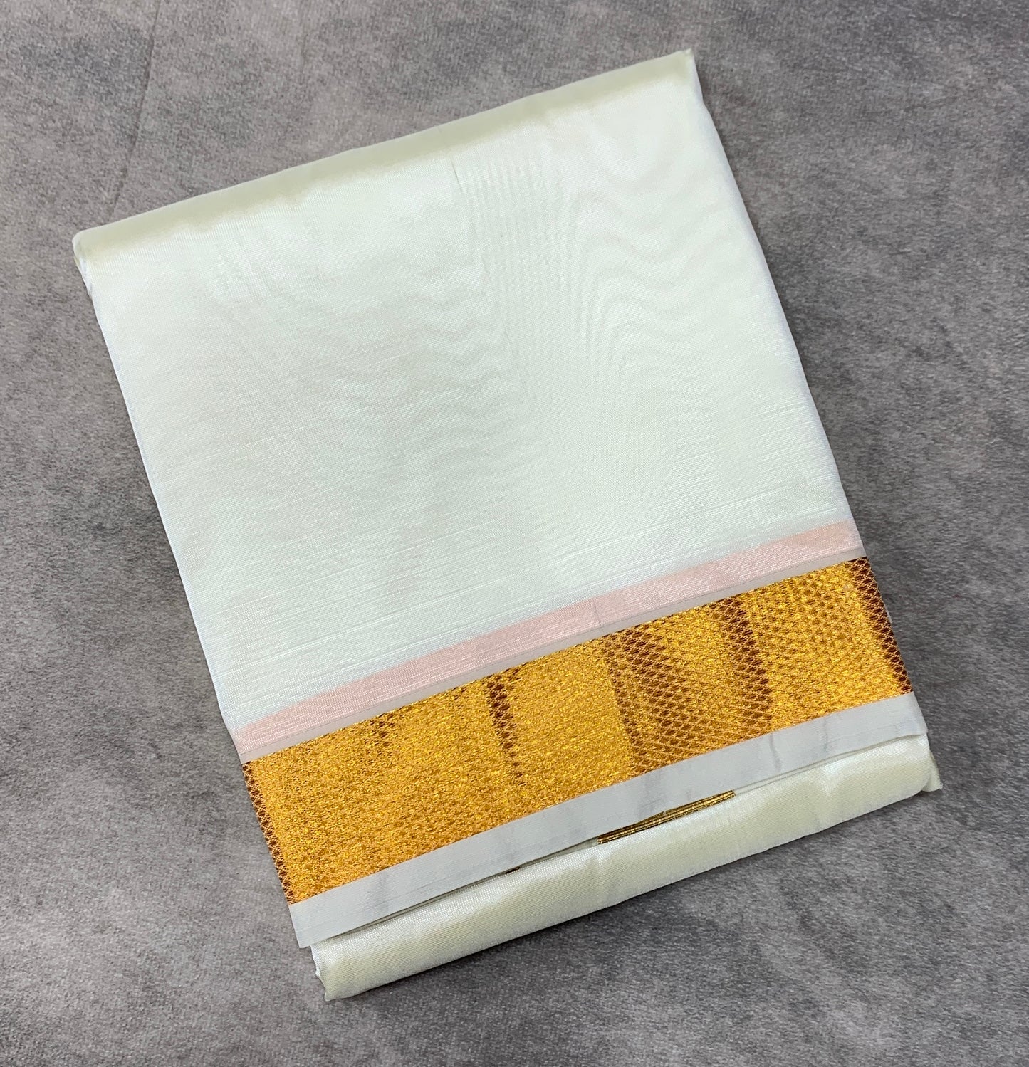 Art Silk Dhoti 8 Mulam Cream Colour with Medium Border