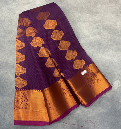 Vegan Silk Saree Violet Colour Saree with Copper Border