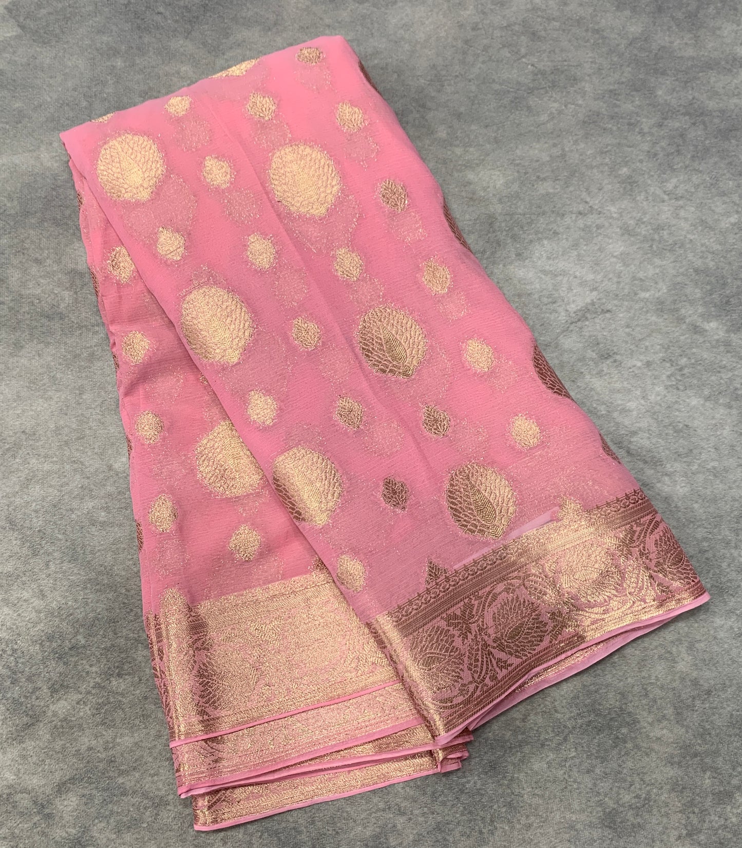 Georgette Saree Baby Pink Colour with Sliver Floral Design Border