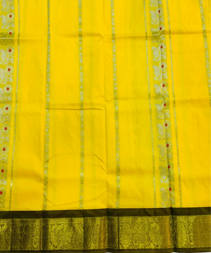 Yellow shade Semi silk Kids Pattu Pavadai with contrast border for age 2 to 5