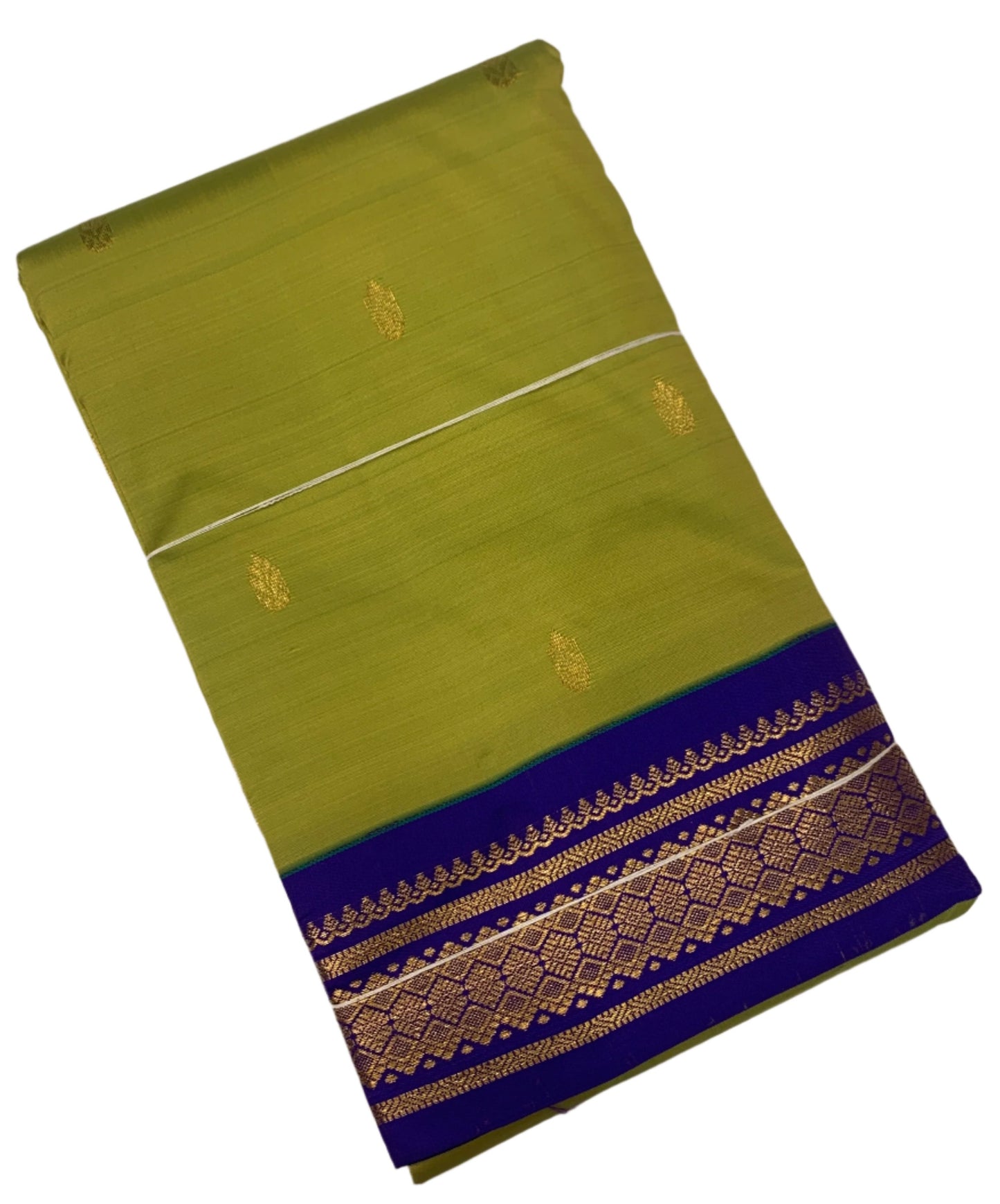 Pure Kanchipuram Silk Olive Green Colour with Blue Border