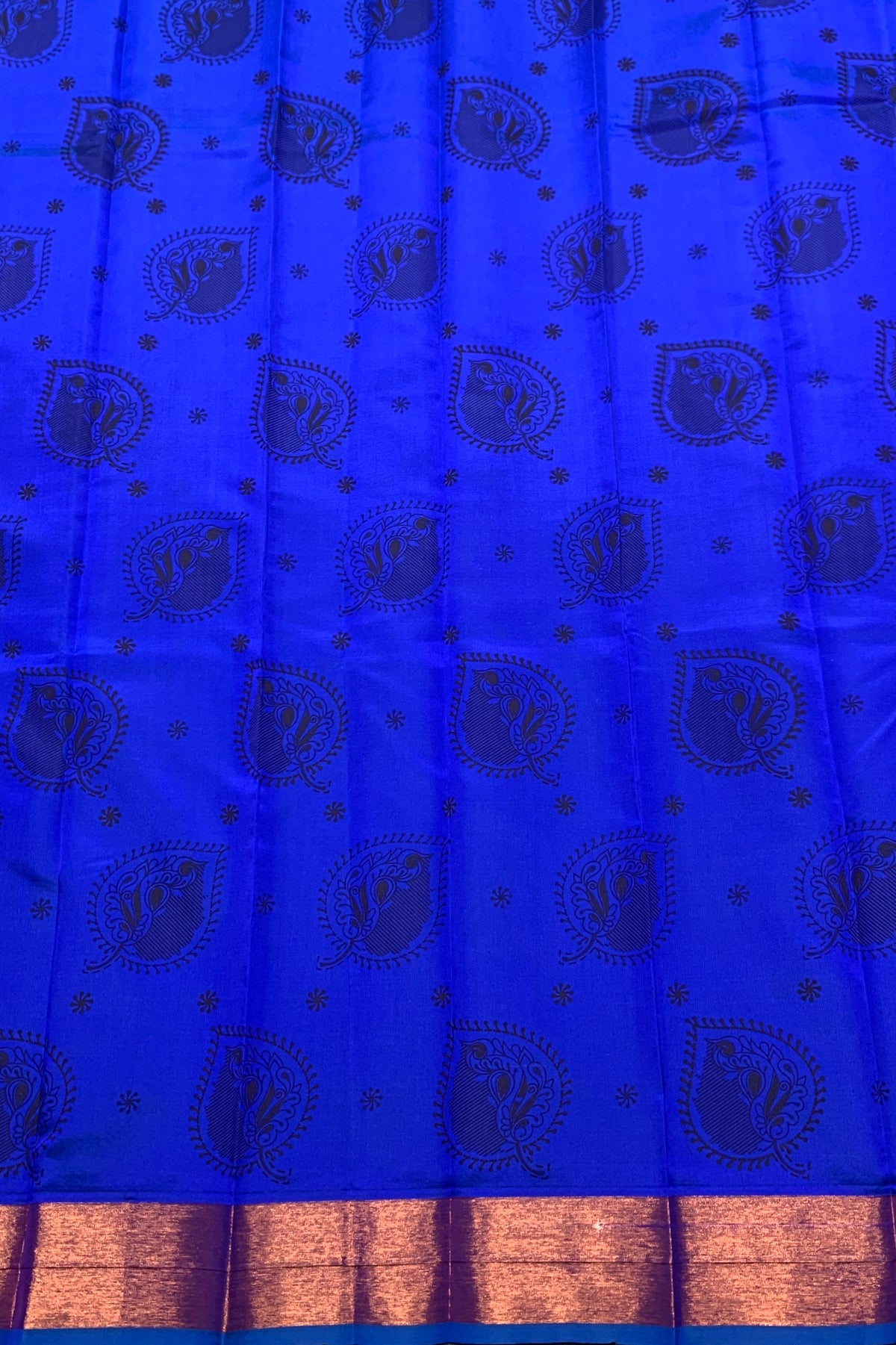 Fancy Cotton Saree Blue Colour with Copper Zari Border