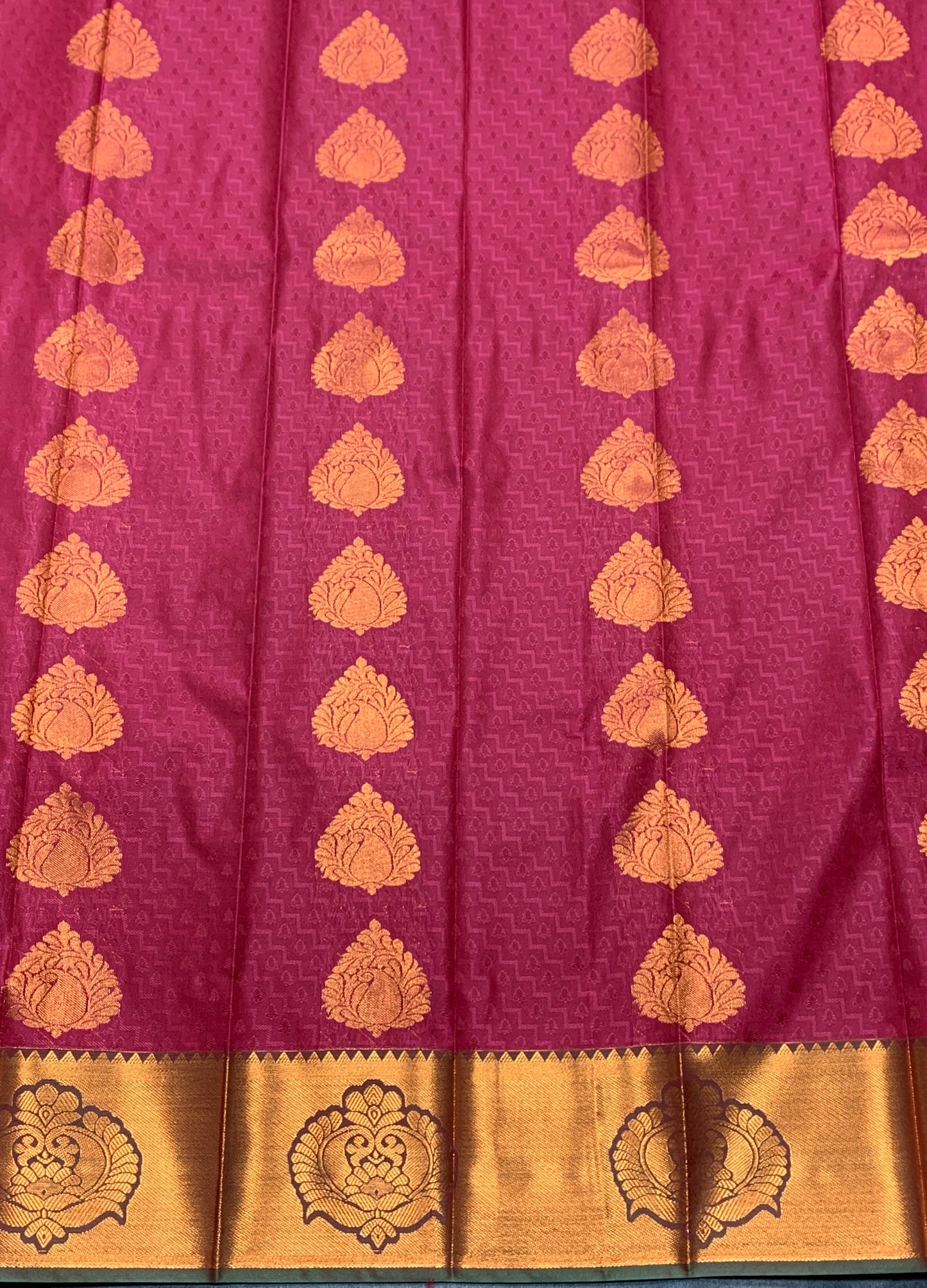 Vegan Silk Saree Maroon Colour Saree with Copper Border