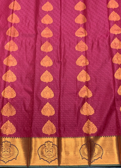 Vegan Silk Saree Maroon Colour Saree with Copper Border