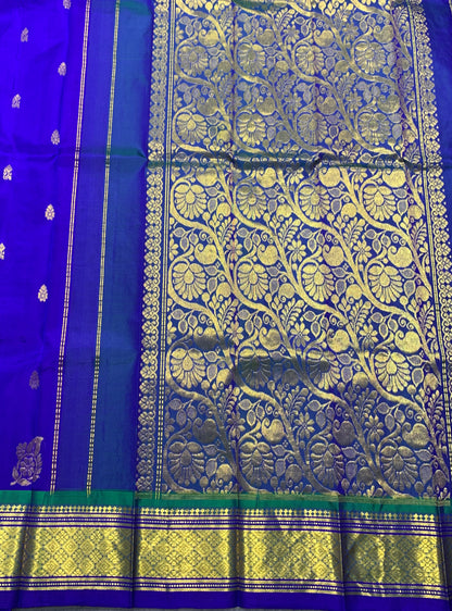 Pure Kanchipuram Silk Saree Royal Blue Colour with Gold Zari Border