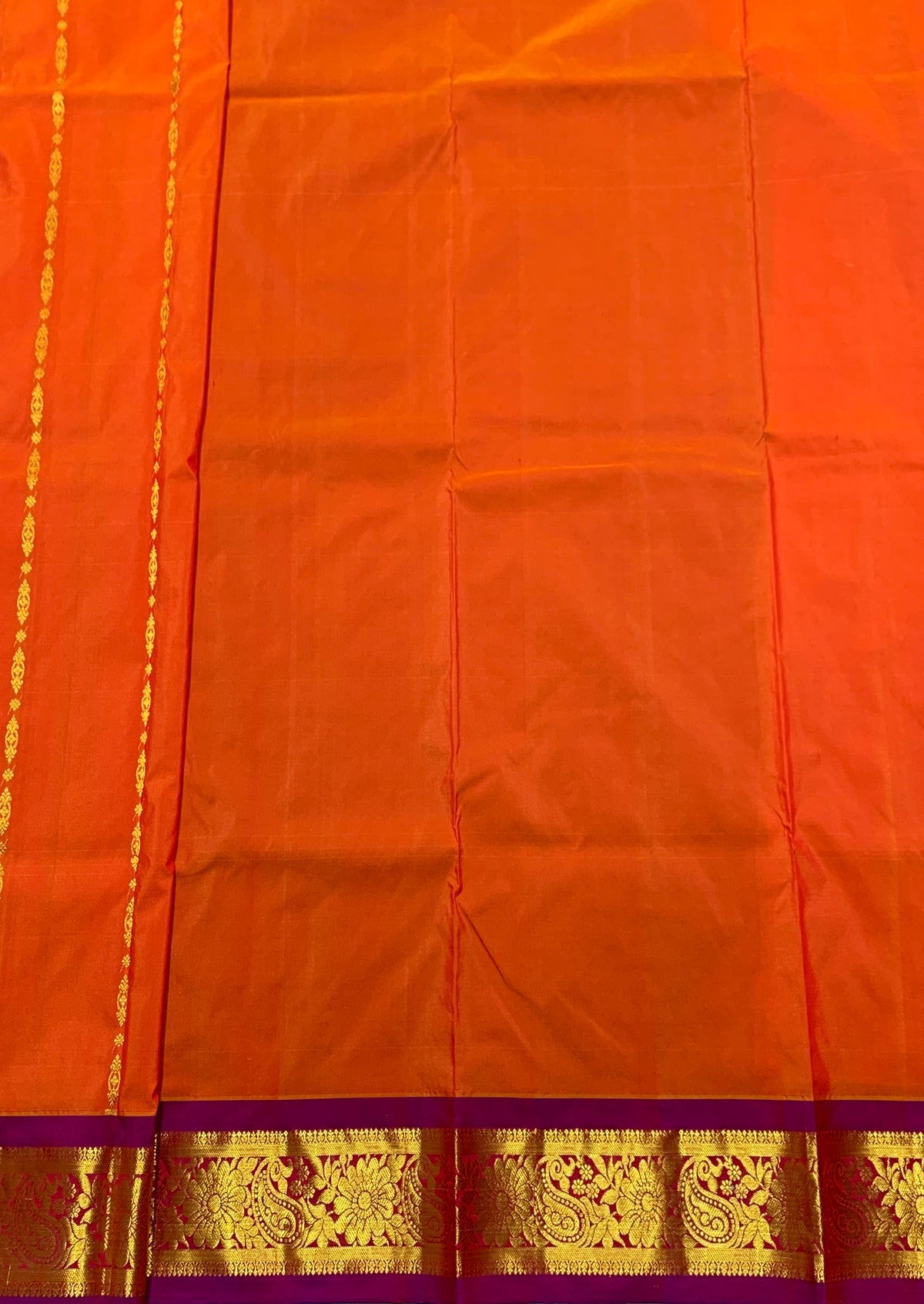 Orange shade Semi Silk Kids Pattu Pavadai with Contrast border for age above 10 years
