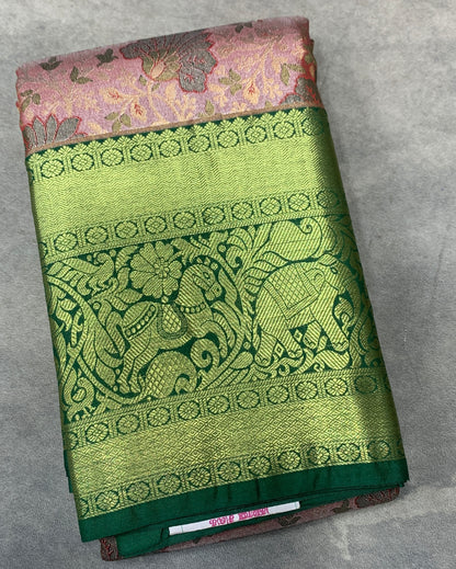 Pink Colour Soft kanchi pattu with Green Border