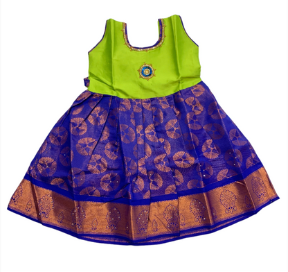 One Piece Ethnic Lehanga-Apple Green & Blue-3 Year Baby