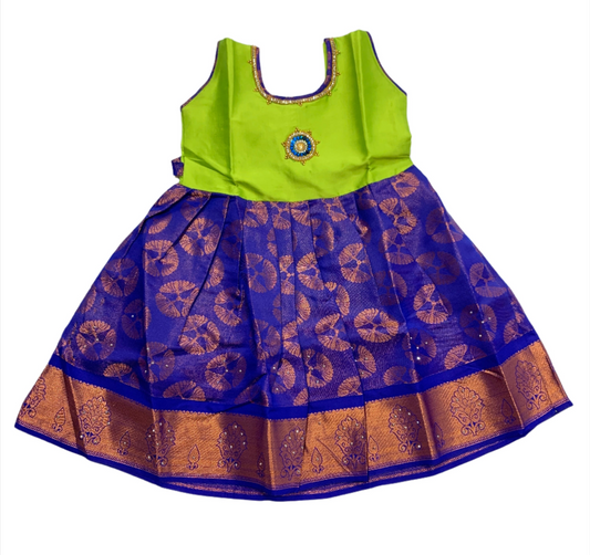 One Piece Ethnic Lehanga-Apple Green & Blue-3 Year Baby