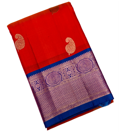 Pure Kanchipuram Silk Saree Dual Shade with Blue Border