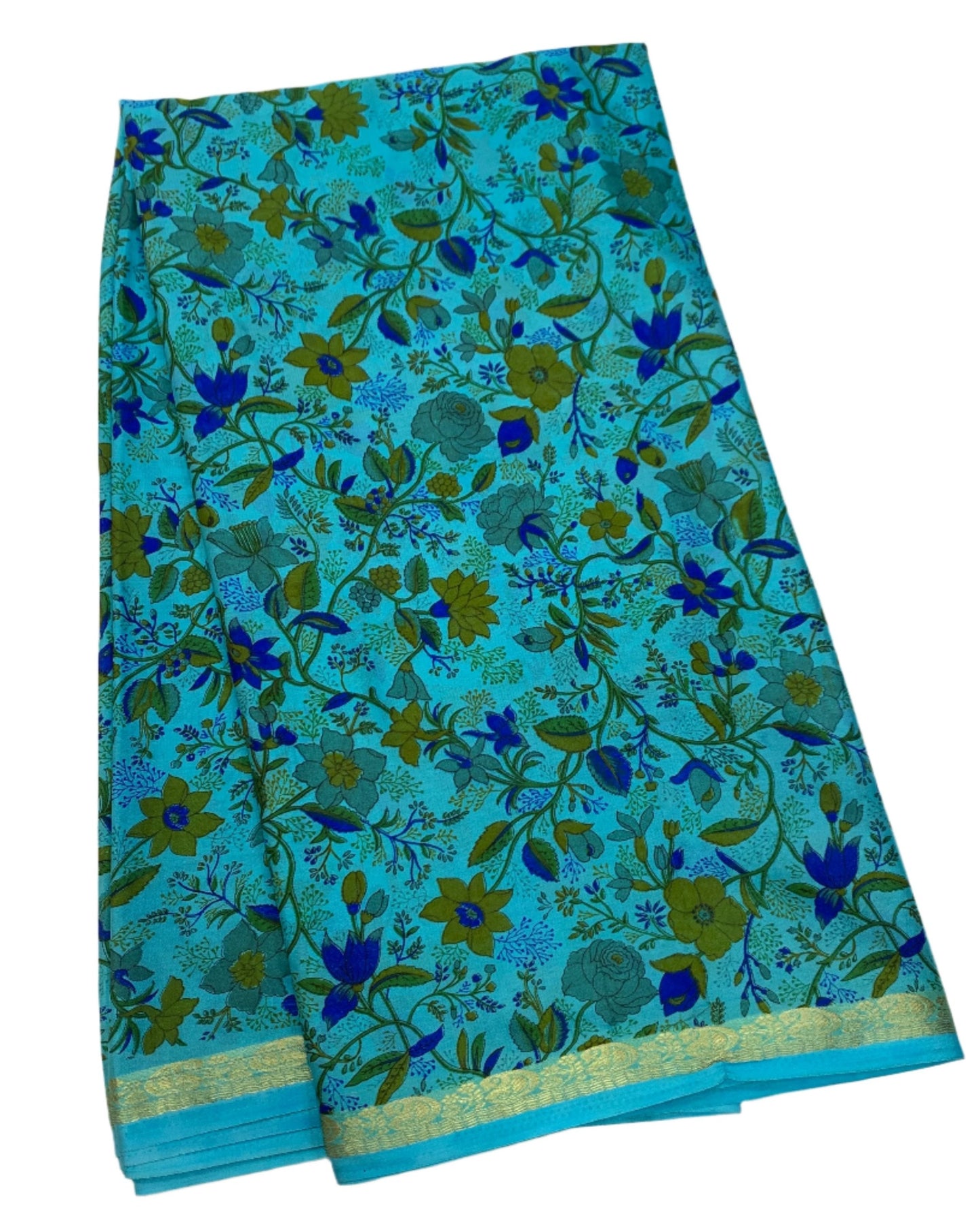 Crepe Saree Sky Blue Colour with Floral Design