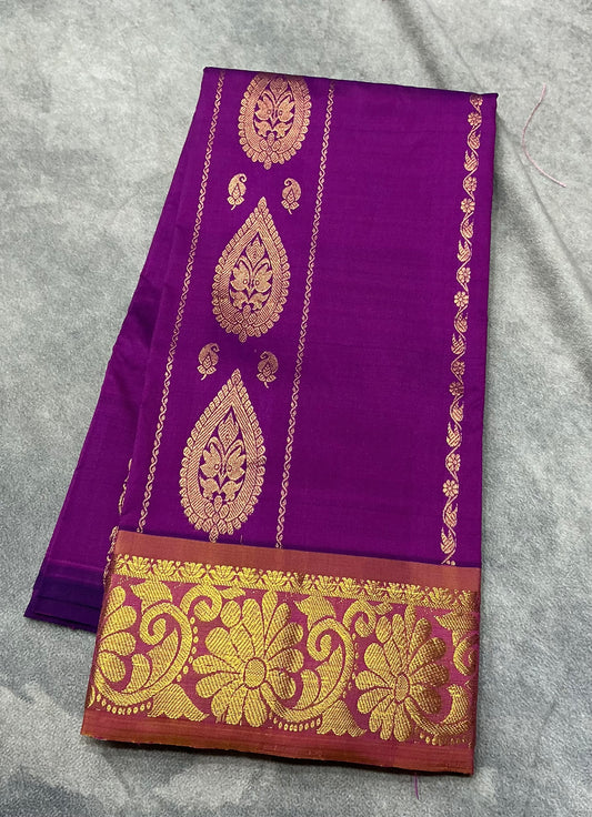 Purple Shade Semi Silk Kids Pattu Pavadai with Contrast border for Age 2 to 5 Years