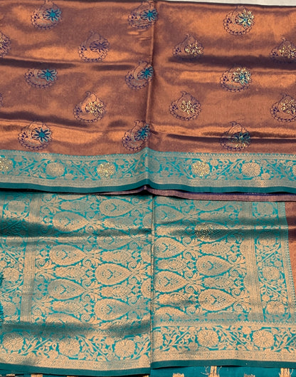 Art Silk Saree Maroon Colour and Stone Work with Rama Green Border