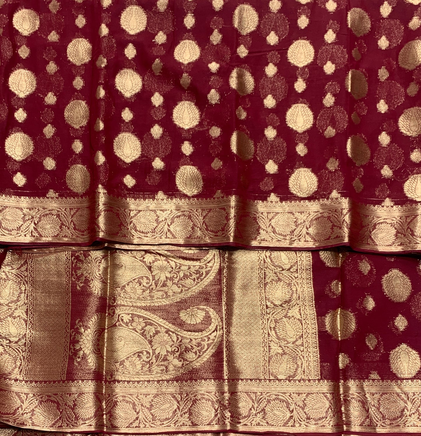 Georgette Saree  Maroon Colour with Sliver Floral Design Border